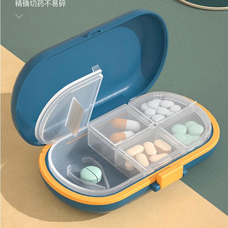 4/6 Grids Portable Travel Pill Case With Pill Cutter